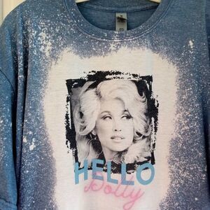 Hello Dolly Tour Graphic Tee Parton 2XL Gildan Softstyle Bleach Dyed Sublimation